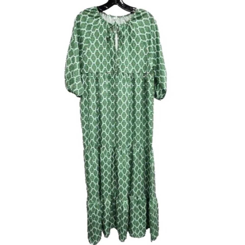 Made‎ With Love Womens Maxi Dress Medium Green Floral Tiered BOHO Cottagecore